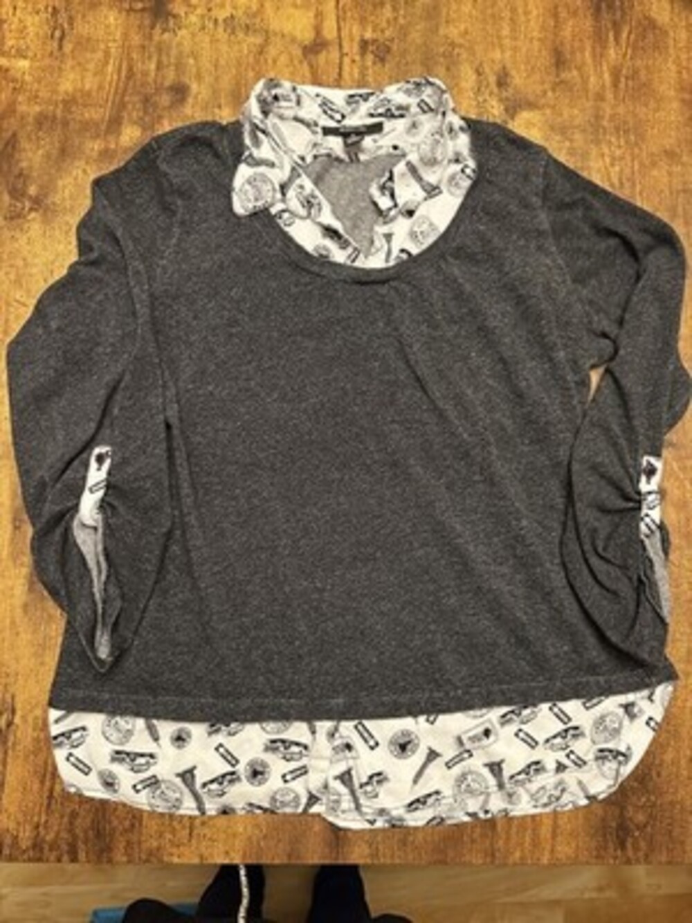 Style & Co. 2-in-1 Layered Look Knit Sweater with New York Print Collar